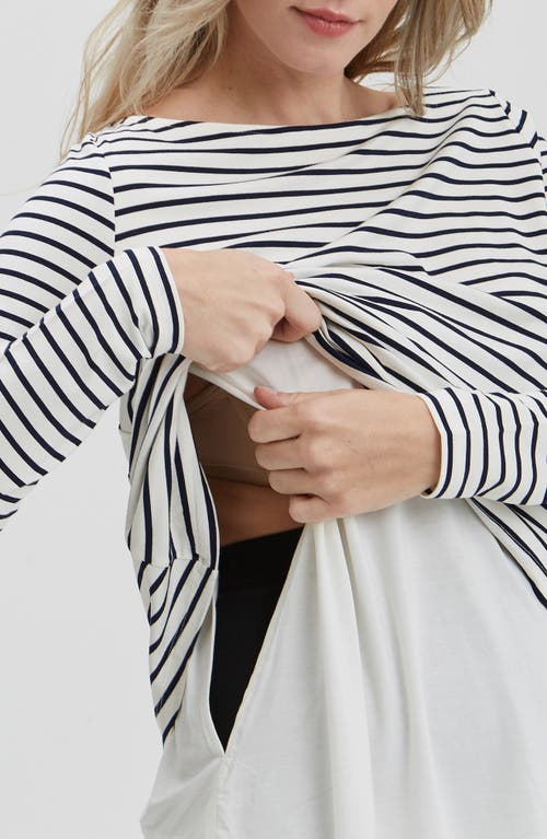 Shop Nom Maternity Nicolette Maternity Top In White/navy Stripe