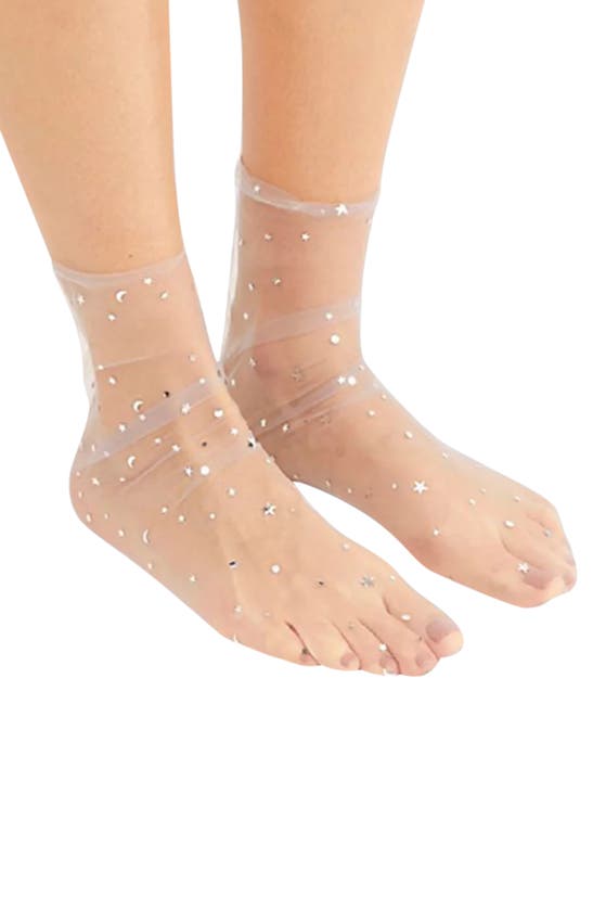High Heel Jungle Starry Sky Sheer Tulle Ankle Socks In Silver
