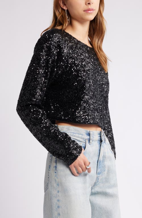 Open Edit Crop Sequin Top In Black