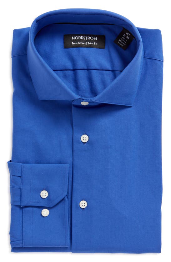 Nordstrom Tech-smart Trim Fit Stretch Dress Shirt In Blue Bluing