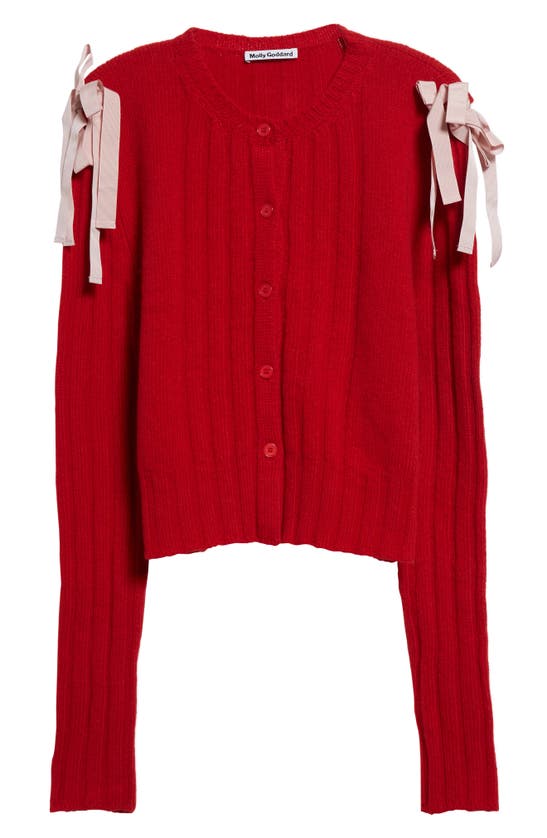 Shop Molly Goddard Bow Shoulder Rib Wool Cardigan In Red