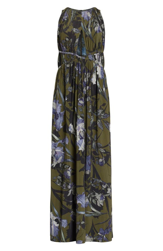 Allsaints Kaya Batu Floral Print Sleeveless Dress In Deep Khaki Green