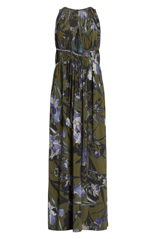 Shop Allsaints Kaya Batu Floral Print Sleeveless Dress In Deep Khaki Green