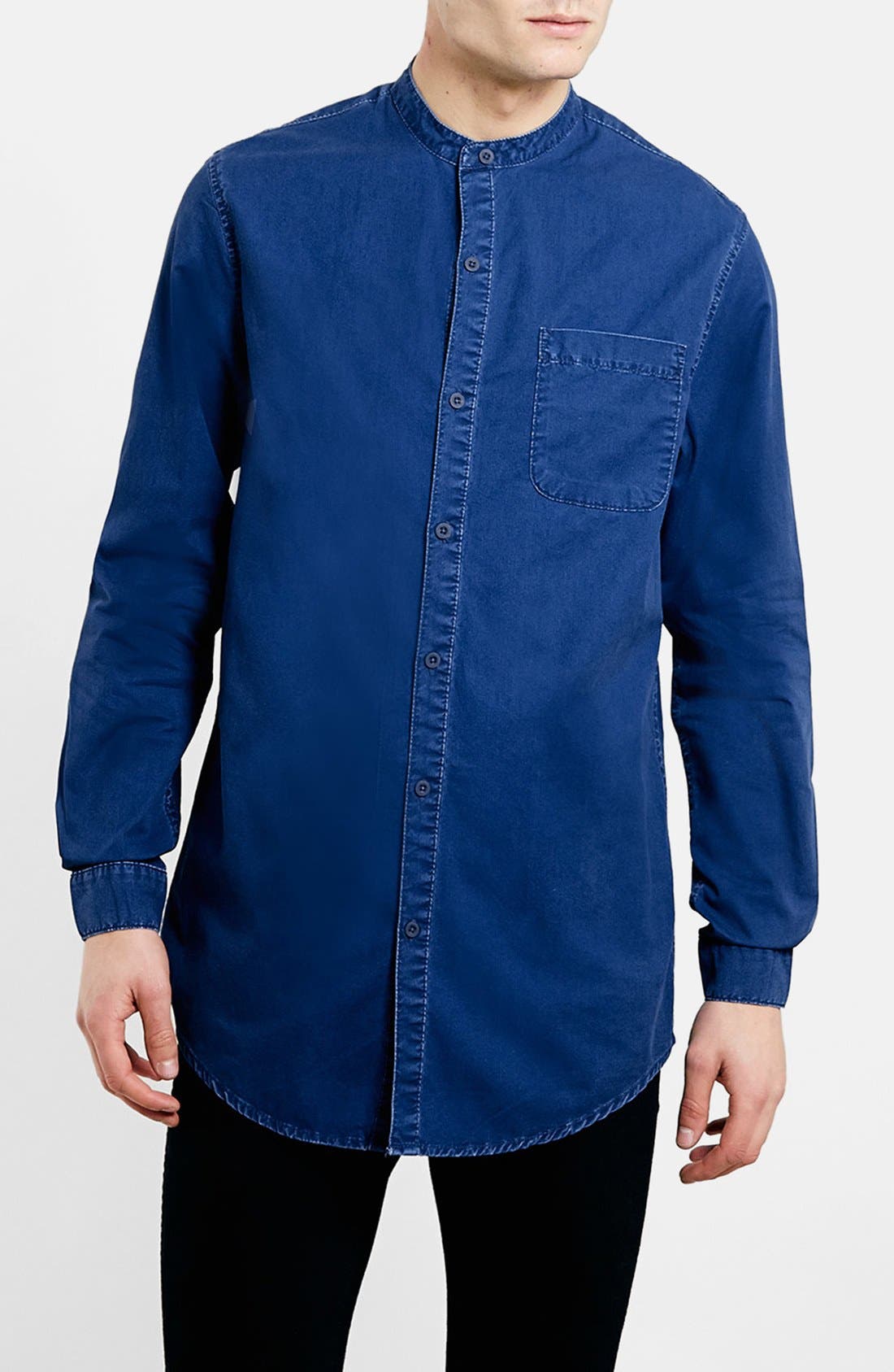 Topman Longline Band Collar Denim Shirt Nordstrom