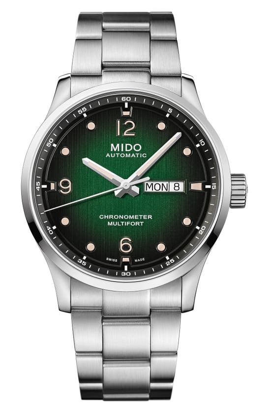 Mido Men's Swiss Automatic Multifort Chronometer Stainless Steel Bracelet Watch 42mm In Green Gradient