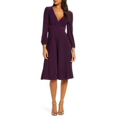 Petite Eliza J V-Neck Fit & Flare Dress, Purple