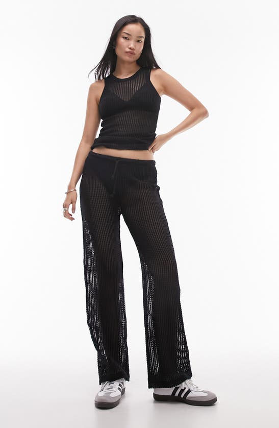 Shop Topshop Co-ord Openwork Wide Leg Pants In Black