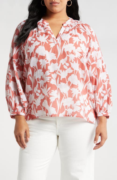 Caslonr Caslon(r) Long Sleeve Popover Top In Pink Canyon Phoenix Floral