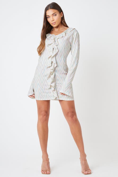 Shop Creea The Label Long Sleeve Print Ruffle Mini Dress In Stone