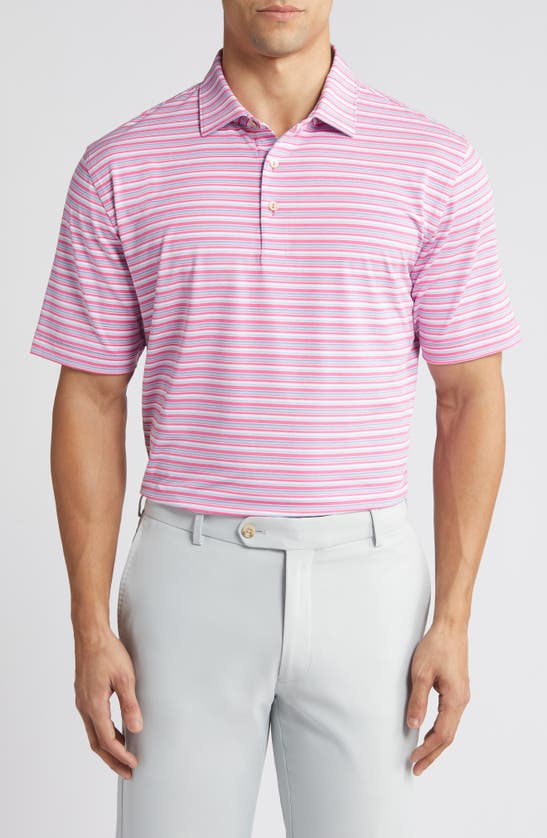 Shop Peter Millar Oakland Stripe Performance Golf Polo In Pink Ruby