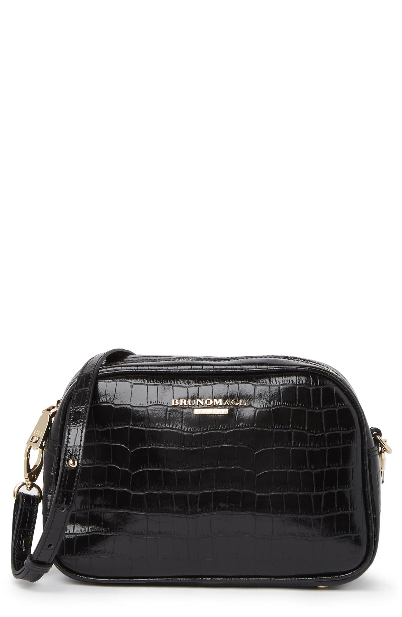 Bruno Magli Croc Embossed Leather Camera Crossbody Bag In Navy | ModeSens