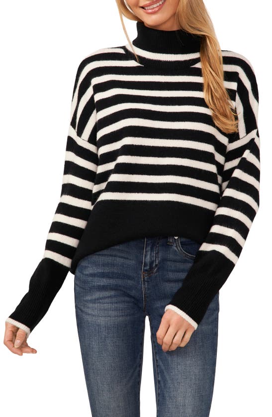 Shop Cece Stripe Turtleneck Sweater In Rich Black