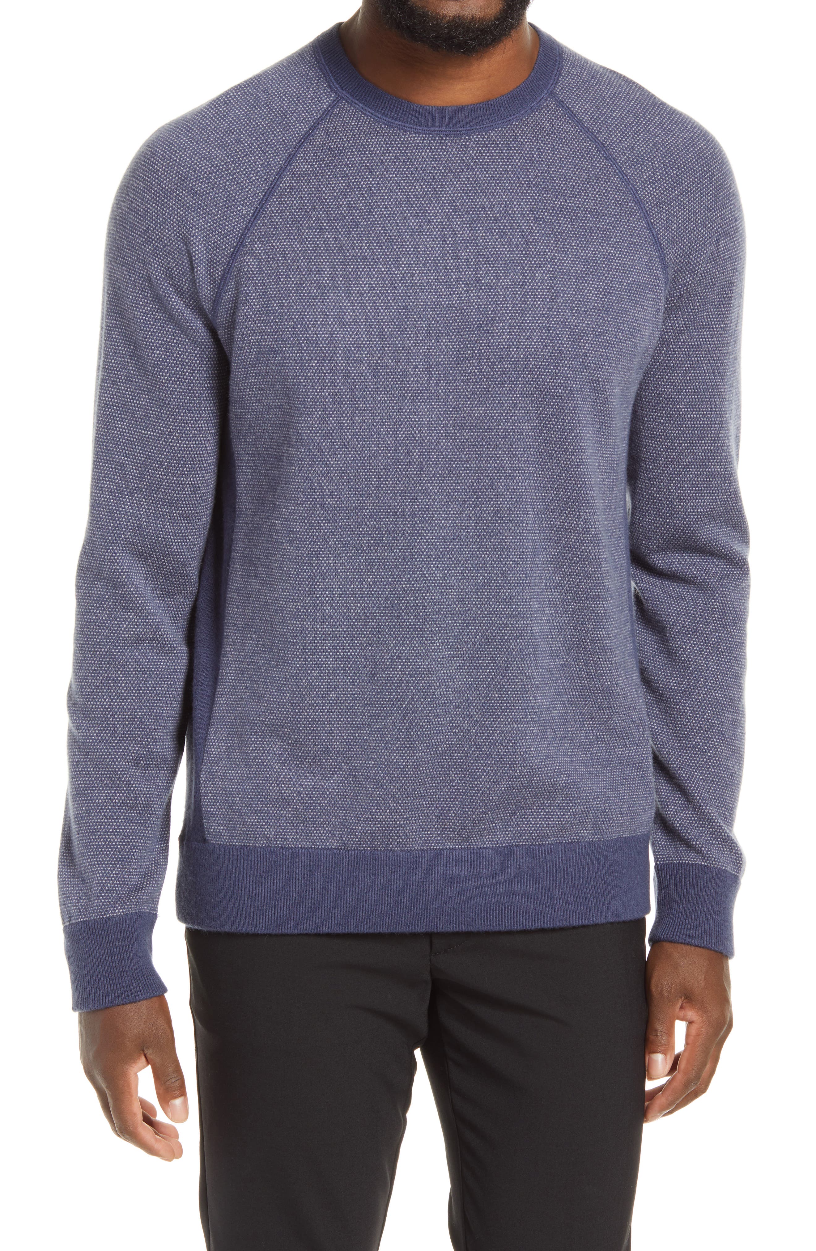 Vince Bird's Eye Stitch Wool & Cashmere Sweater In Light Imperial Blue/ Grey