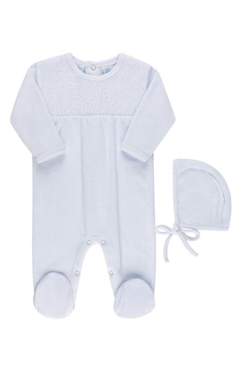 Feltman Brothers Smocked Yoke Cotton Blend Velour Footie & Hat Set In Blue