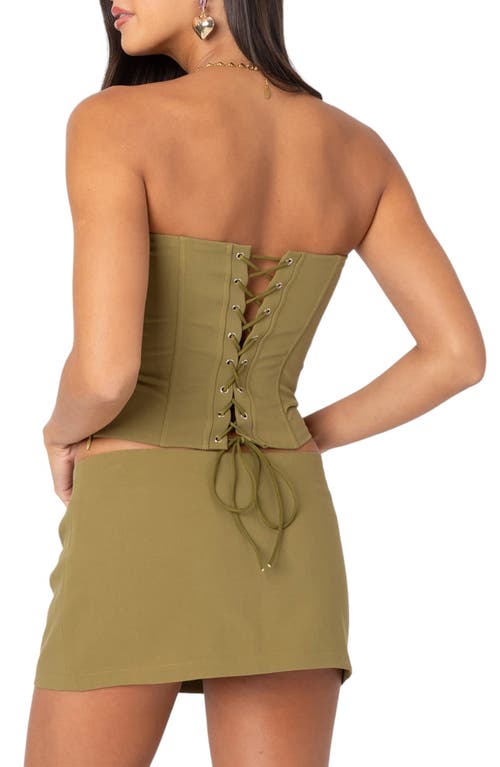 Edikted Piper Strapless Lace-up Corset Top In Green