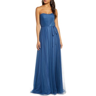 Marchesa Notte Strapless Tulle Bridesmaid Gown, Blue
