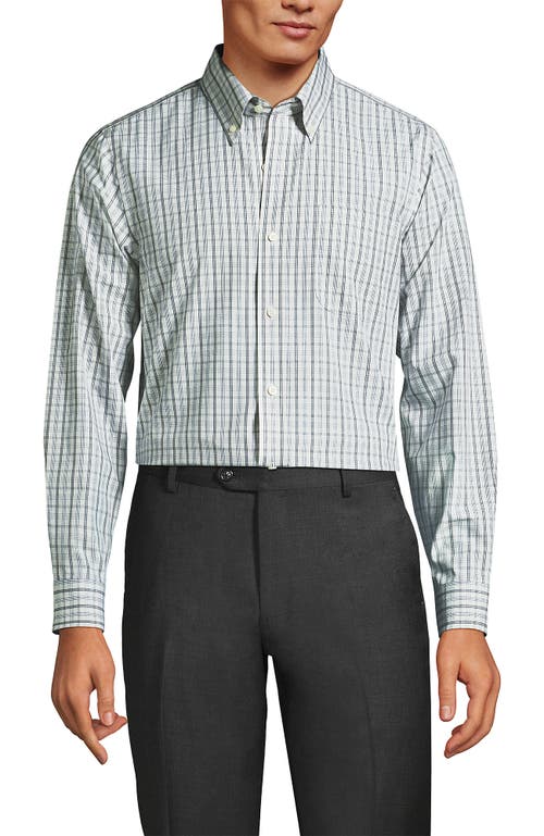 Shop Lands' End Traditional Fit Solid No Iron Supima Pinpoint Buttondown Collar Dress Shirt In Ultimate Gray Multi Plaid