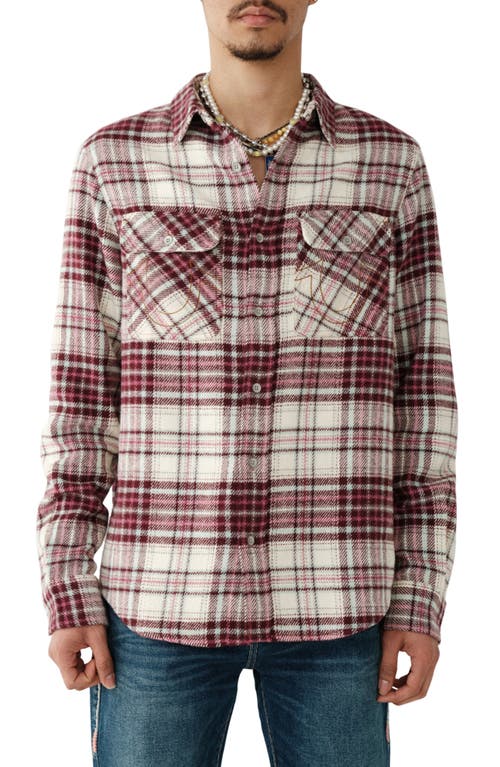 True Religion Brand Jeans Plaid Workwear Button-Up Shirt in Ivory Multi Plaid