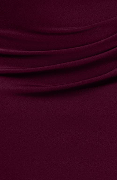 Xscape Evenings Side Ruffle Long Sleeve Scuba Gown In Wine