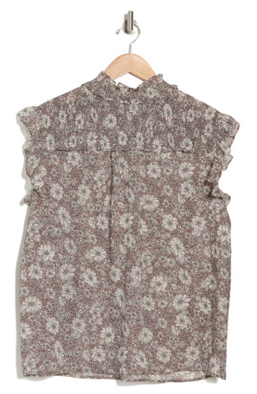 Shop Pleione Ruffle Smocked Sleeveless Top In Stone Stencil Floral