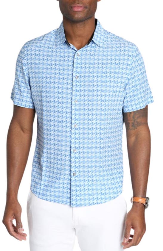 Shop Jachs Gravityless Scale Short Sleeve Button-up Shirt In Light Blue Scale Print