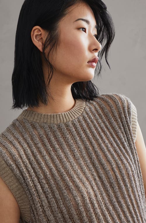 Shop Brunello Cucinelli Mohair, Wool And Cashmere Knit Top With Precious Ribbing In Brown