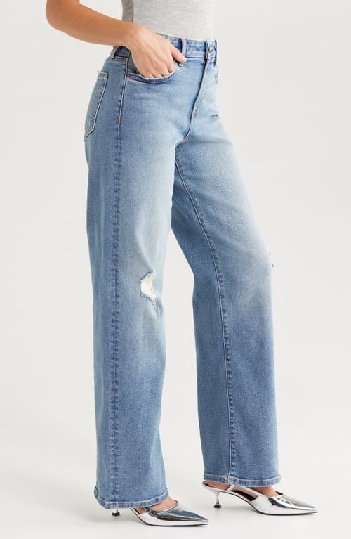 Hidden Jeans Grinded Distressed High Waist Straight Leg Dad Jeans In Medium Wash