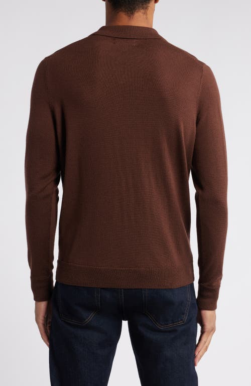 Shop Nordstrom Johnny Collar Long Sleeve Merino Wool Sweater In Brown Bitter