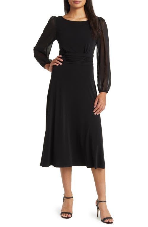 Chiffon Long Sleeve Midi Dress in Black