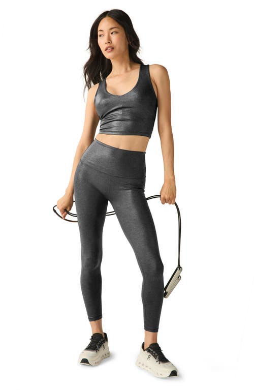 Shop Beyond Yoga Glow On Rib Crop Tank In Black Foil