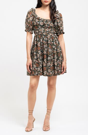 August Sky Floral Empire Waist Dress In Hunter Green Multi