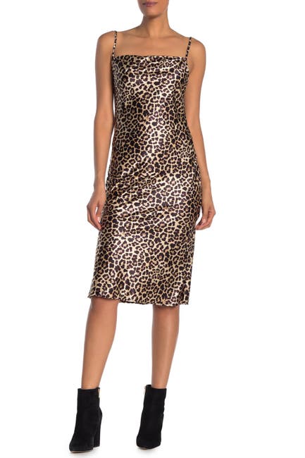 Bebe Leopard Print Cowl Neck Satin Slip Dress Hautelook