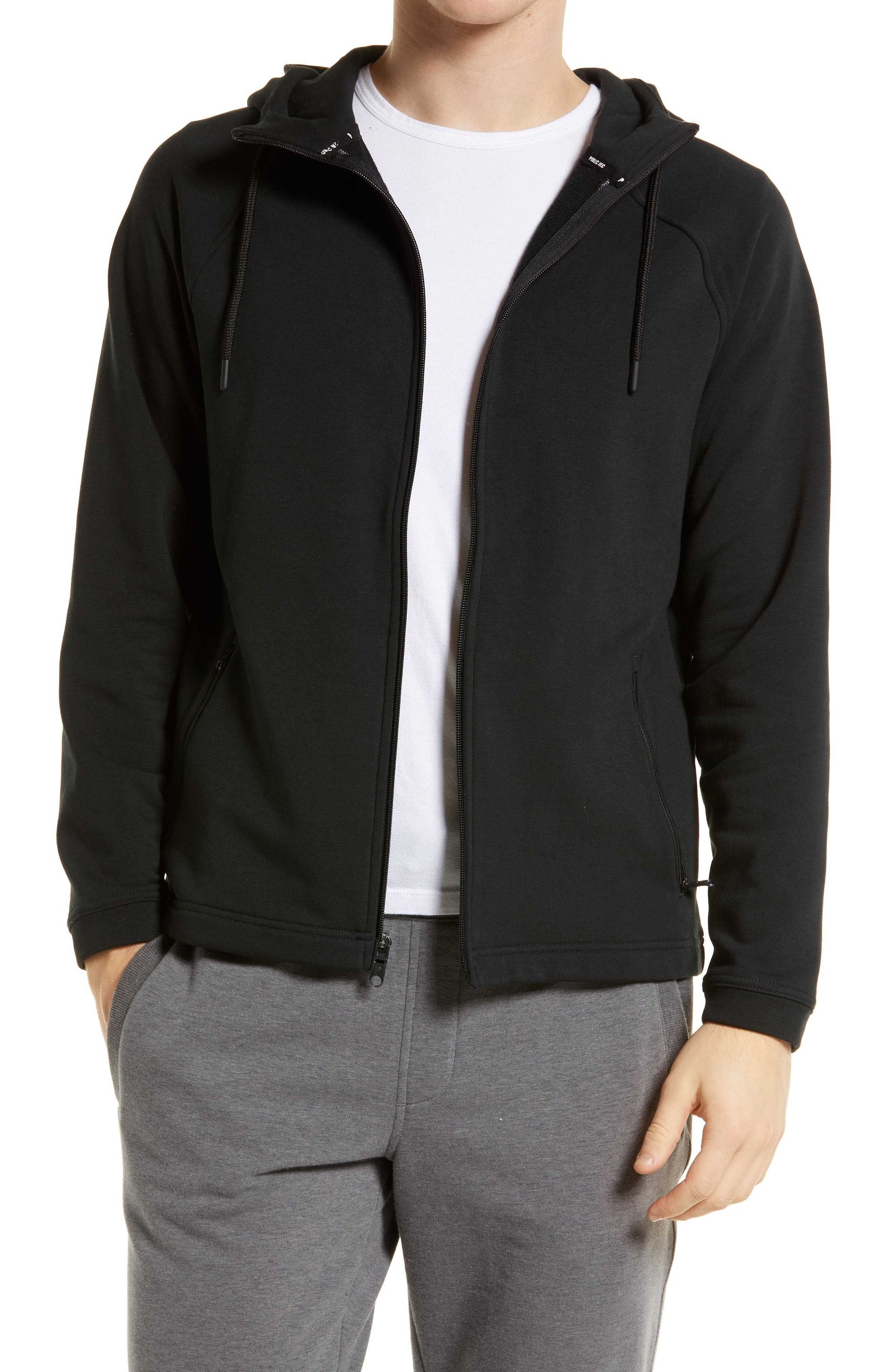 black hooded zip up sweatshirt