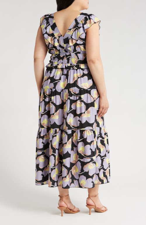 Shop Melloday Floral Tiered Maxi Dress In Black Lilac Floral