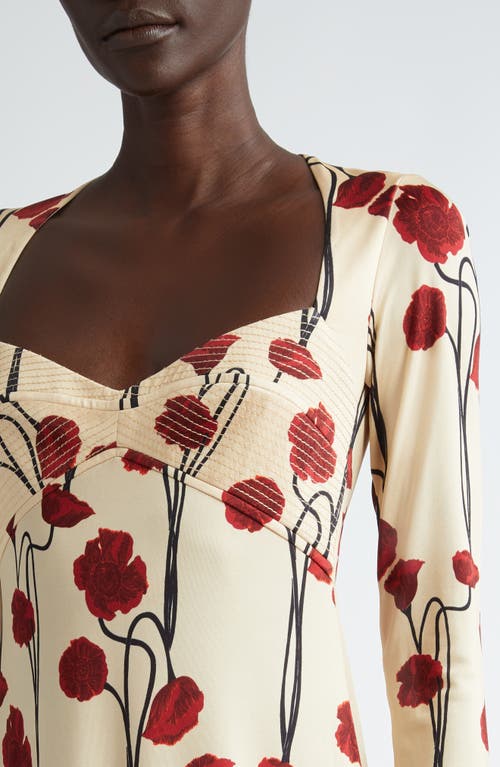 Johanna Ortiz Scarlet Letter Long Sleeve Midi Dress In Papaver Somniferum/ecru