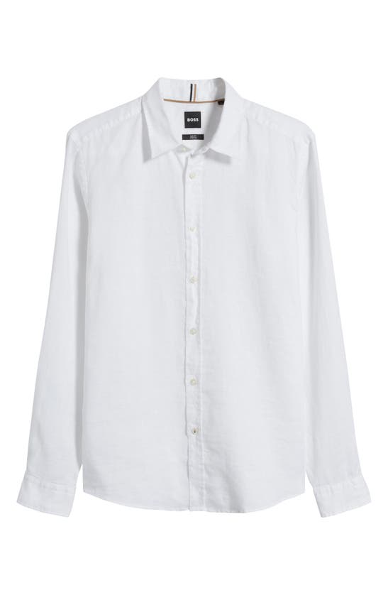 Shop Hugo Boss Boss Roan Slim Fit Stretch Linen Blend Button-up Shirt In White