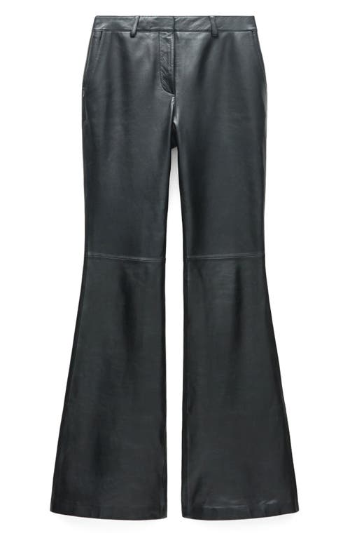 Shop Mango Leather Flare Leg Pants In Black