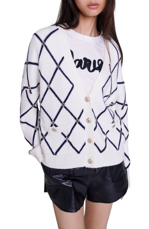 Shop Maje Diamond Pattern Knitted Cardigan In Ecru