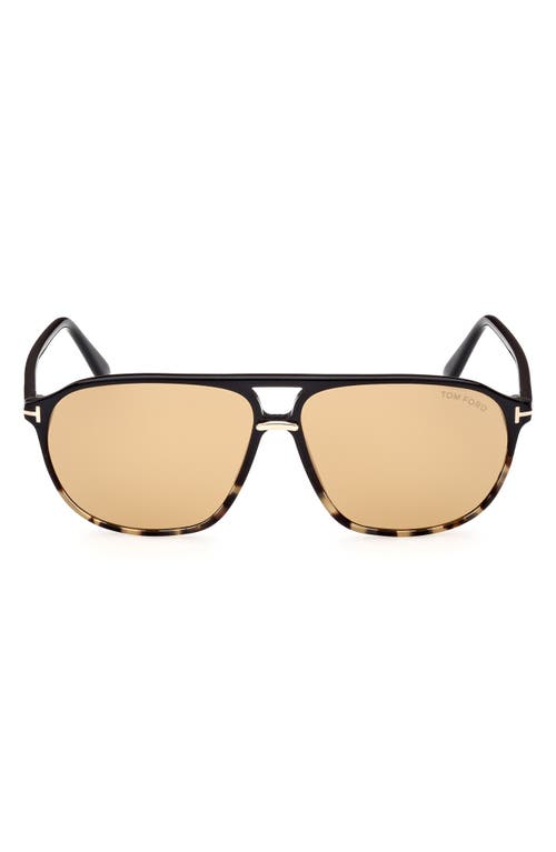 TOM FORD Bruce 61mm Navigator Sunglasses in Shiny Tortoise Black /Smoke at Nordstrom