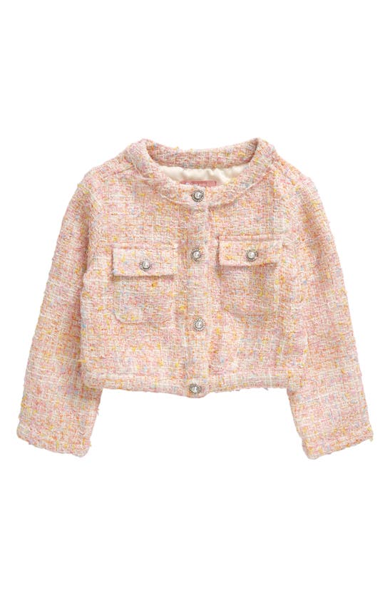 Shop Bcbg Girls Bcbg Kids' Bouclé Tweed Jacket In Coral Multi