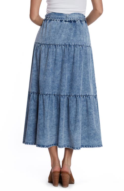 Shop Wash Lab Denim Tiered Tie Belt Denim Maxi Skirt In Clear Blue