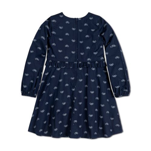 Hope & Henry Girls' Ruffle Waist Dress, Toddler In Navy Bicycle Print
