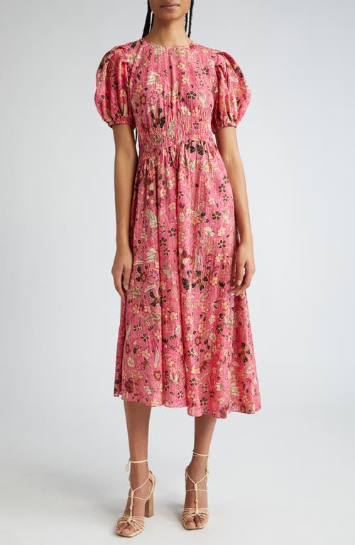 Ulla Johnson Eden Floral Puff Sleeve Cotton Blend Midi Dress at Nordstrom,