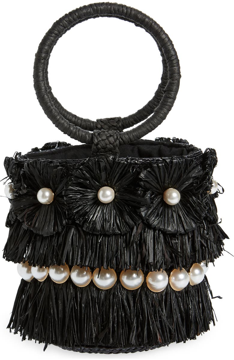 BTB Los Angeles Liv Floral Straw Bucket Bag, Main, color,