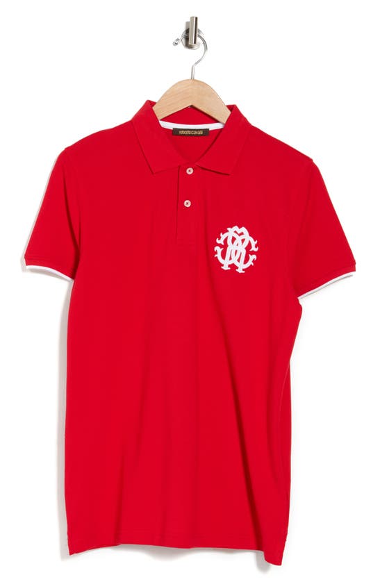 Roberto Cavalli Crest Logo Cotton Polo In Rosso