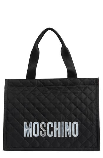 Moschino Quilted Nylon Tote Bag In Black Silver