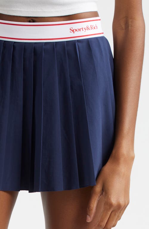 Shop Sporty And Rich Sporty & Rich Serif Mila Pleated Logo Skirt In Navy