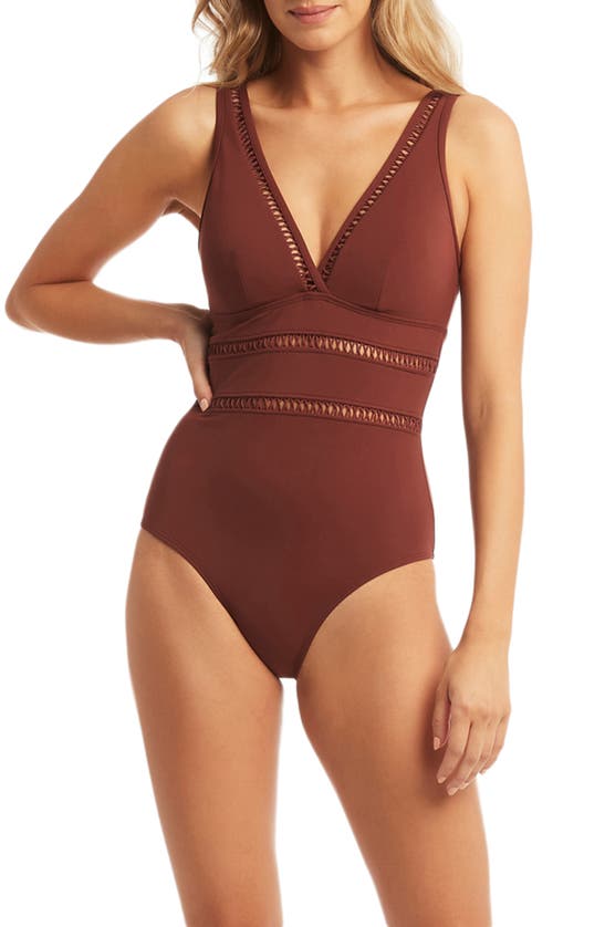 Sea Level Surplice V-neck One Piece Swimsuit In Cinnamon