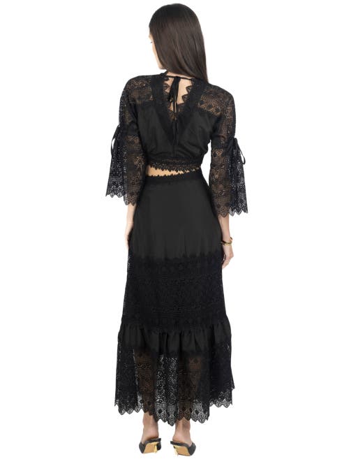 Shop Akalia Emily Guipure Lace Top & Maxi Skirt Set In Black