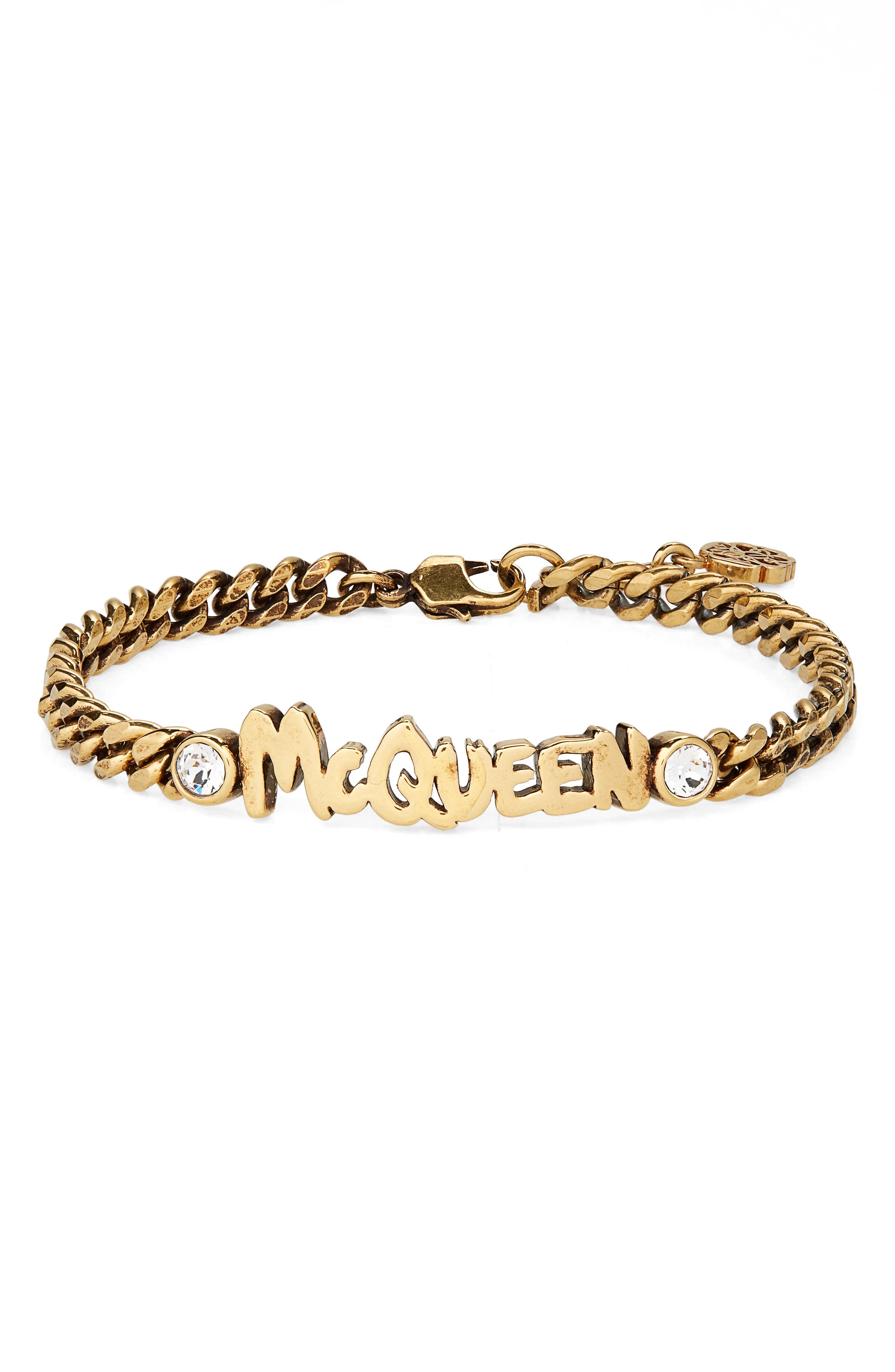 Womens Bracelets Alexander McQueen Bracelets Alexander McQueen Graffiti Crystal-embellished Bracelet in Gold,Black - Save 38% Metallic 